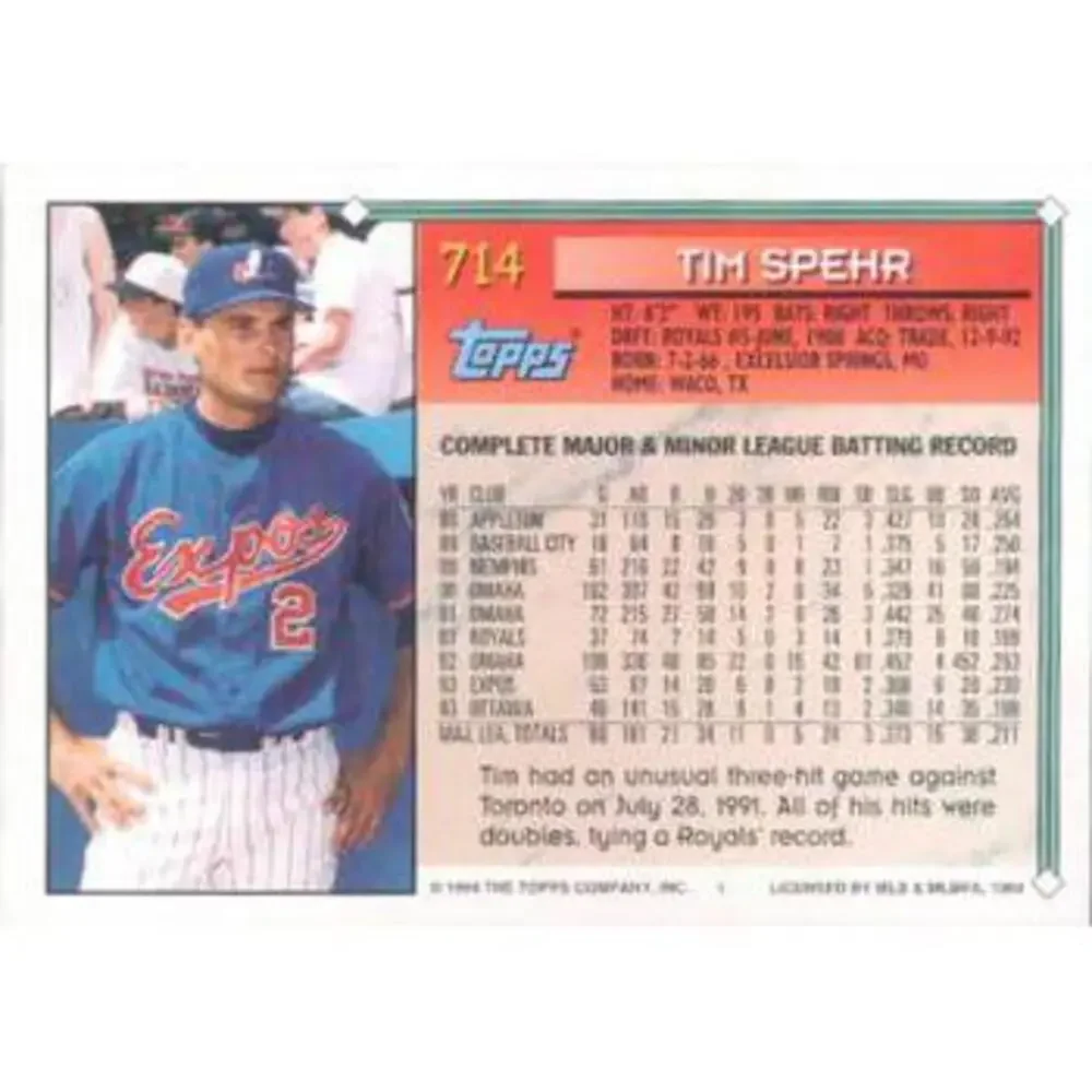 1994 Topps Tim Spehr # 714 Montreal Expos